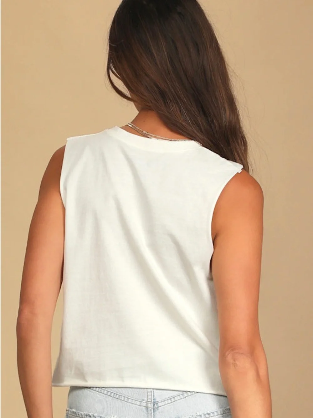 Lulus Cassette White Cropped Graphic Muscle Tank Top - Large - Picture 3 of 7